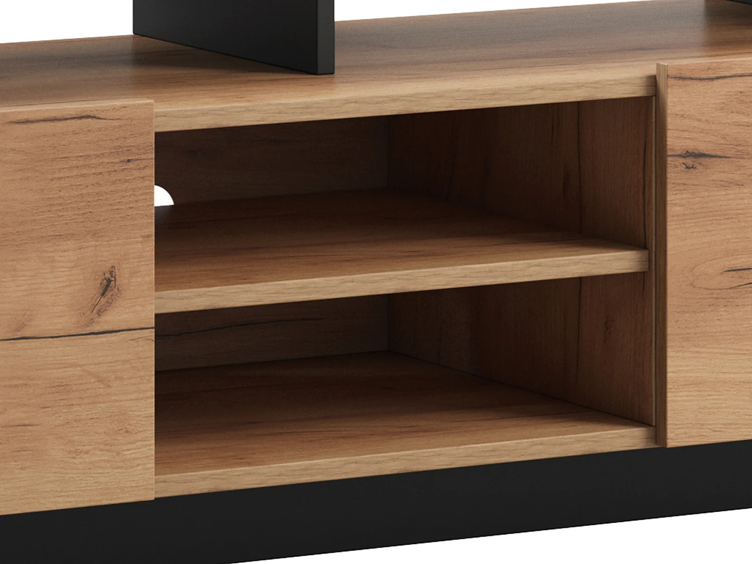 Meuble TV 2 portes et 6 niches avec LEDs - Naturel clair et Anthracite - IDESIA