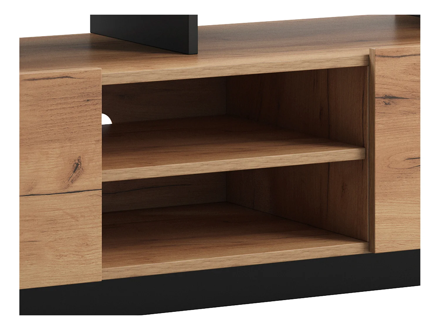 Tv-meubel met 2 deuren en 6 nissen met ledverlichting - Licht naturel en antraciet - IDESIA