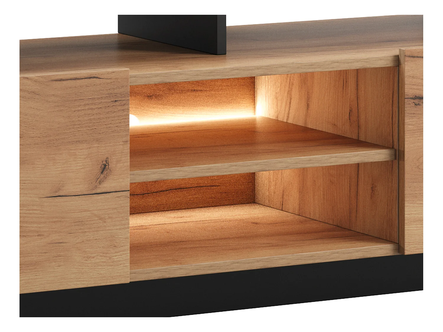 Tv-meubel met 2 deuren en 6 nissen met ledverlichting - Licht naturel en antraciet - IDESIA