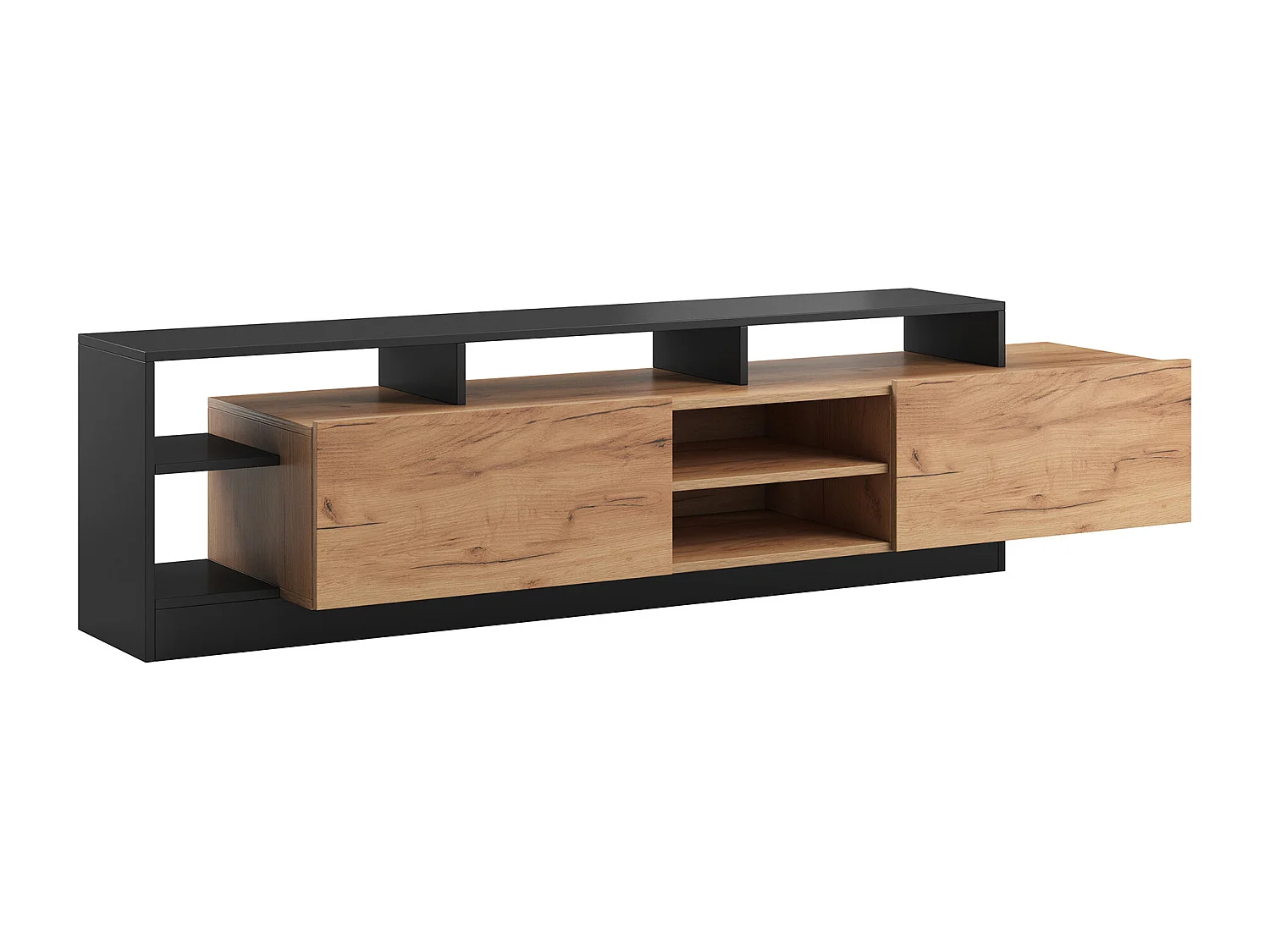 Mobile TV 2 ante e 6 nicchie con LED Naturale chiaro e Antracite - IDESIA