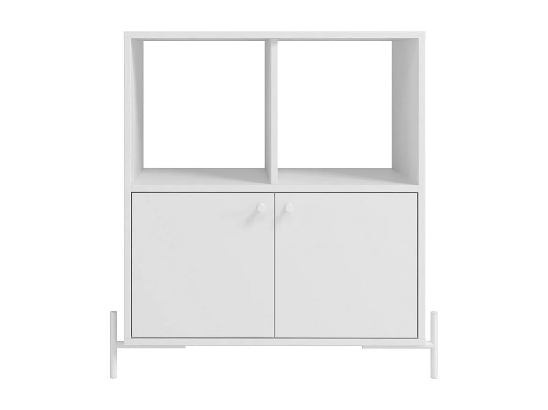 Buffet Armoire 2 Portes 4 Niches Blanc sur PIeds Métal Ronds L 74.5 H 79 P 35 cm