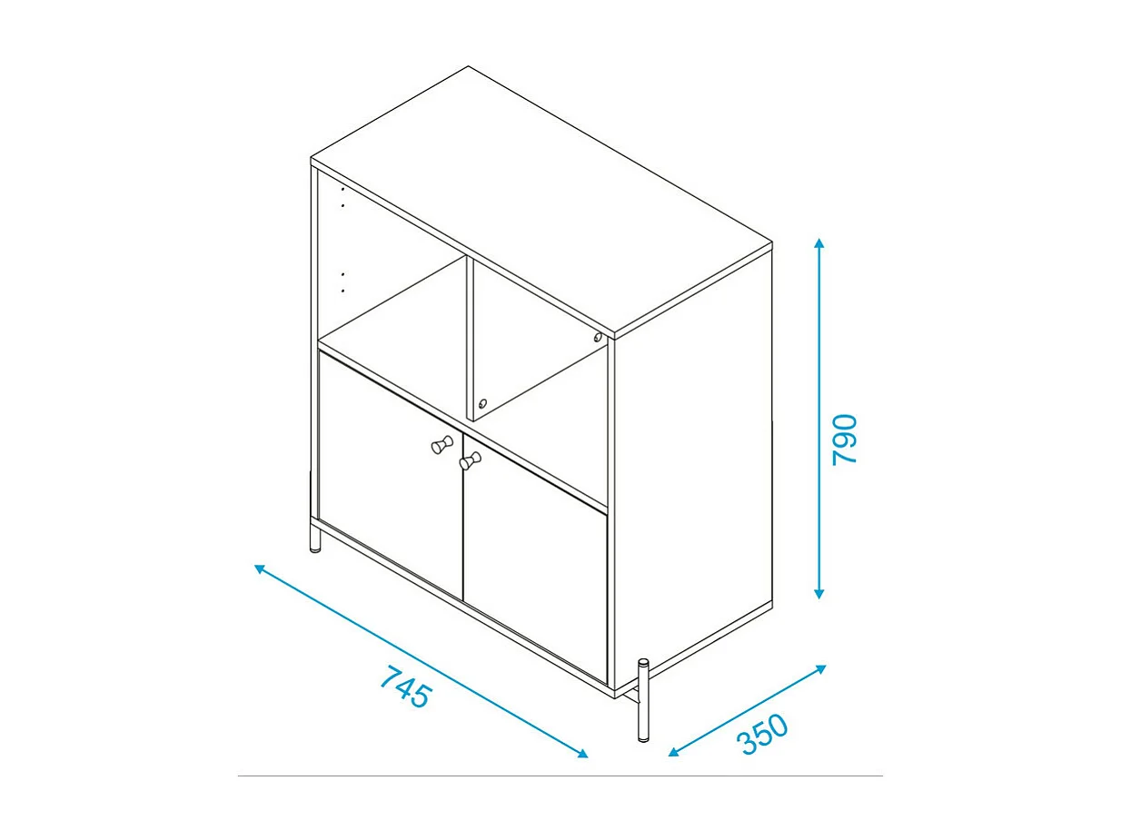 Buffet Armoire 2 Portes 4 Niches Blanc sur PIeds Métal Ronds L 74.5 H 79 P 35 cm