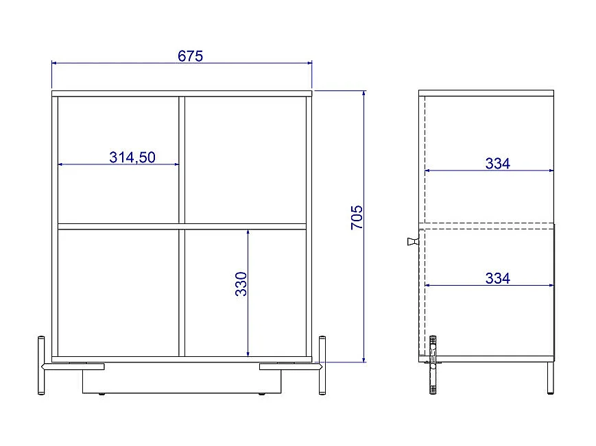Buffet Armoire 2 Portes 4 Niches Blanc sur PIeds Métal Ronds L 74.5 H 79 P 35 cm