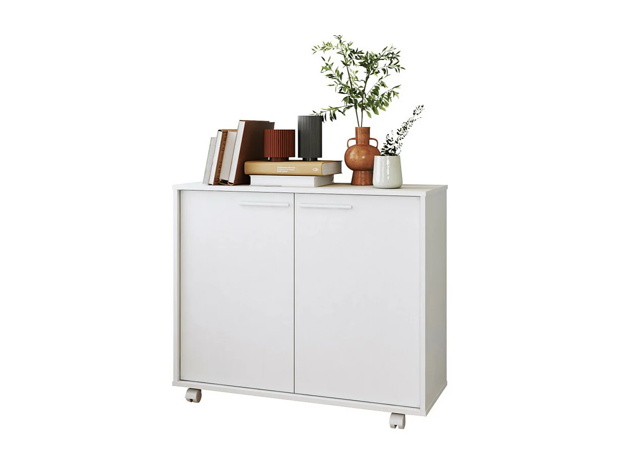 Buffet Armoirette 2 Portes 4 Niches Blanc L 90 cm sur Roulettes