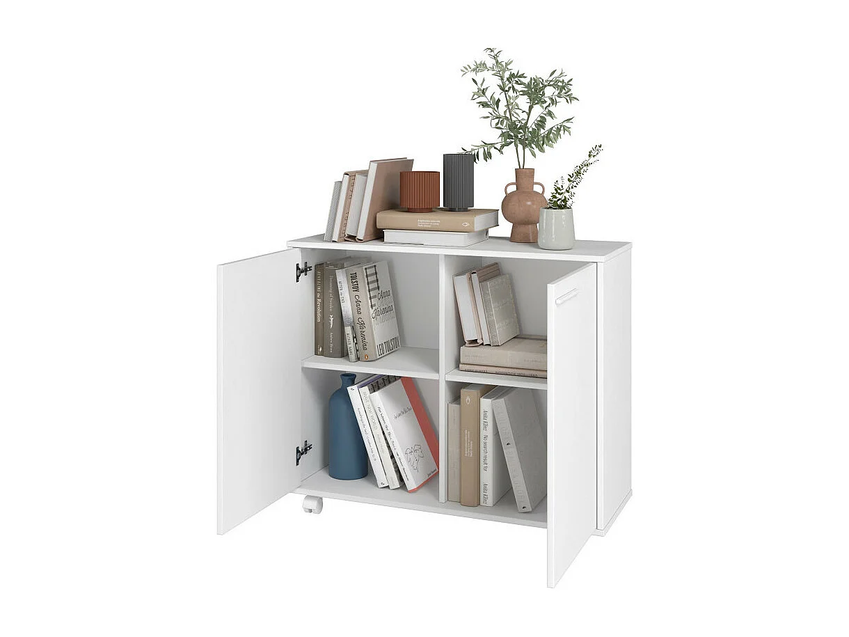 Buffet Armoirette 2 Portes 4 Niches Blanc L 90 cm sur Roulettes
