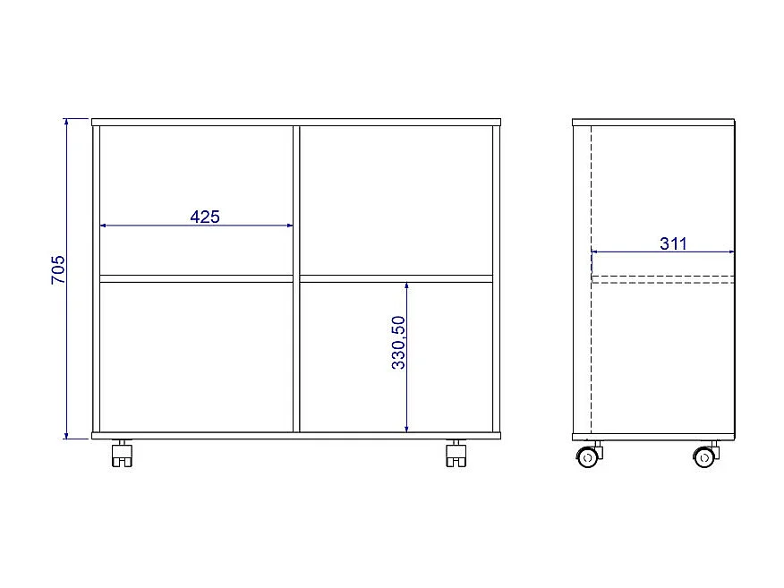 Buffet Armoirette 2 Portes 4 Niches Blanc L 90 cm sur Roulettes