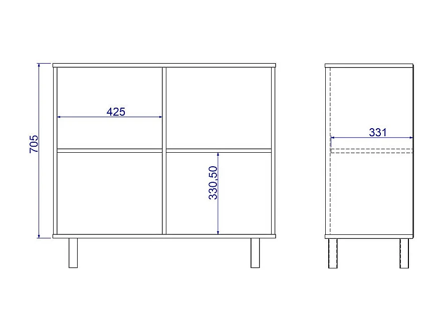 Buffet Armoire 2 Portes 4 Niches Blanc L 90 H 82.5 P 35.5 cm