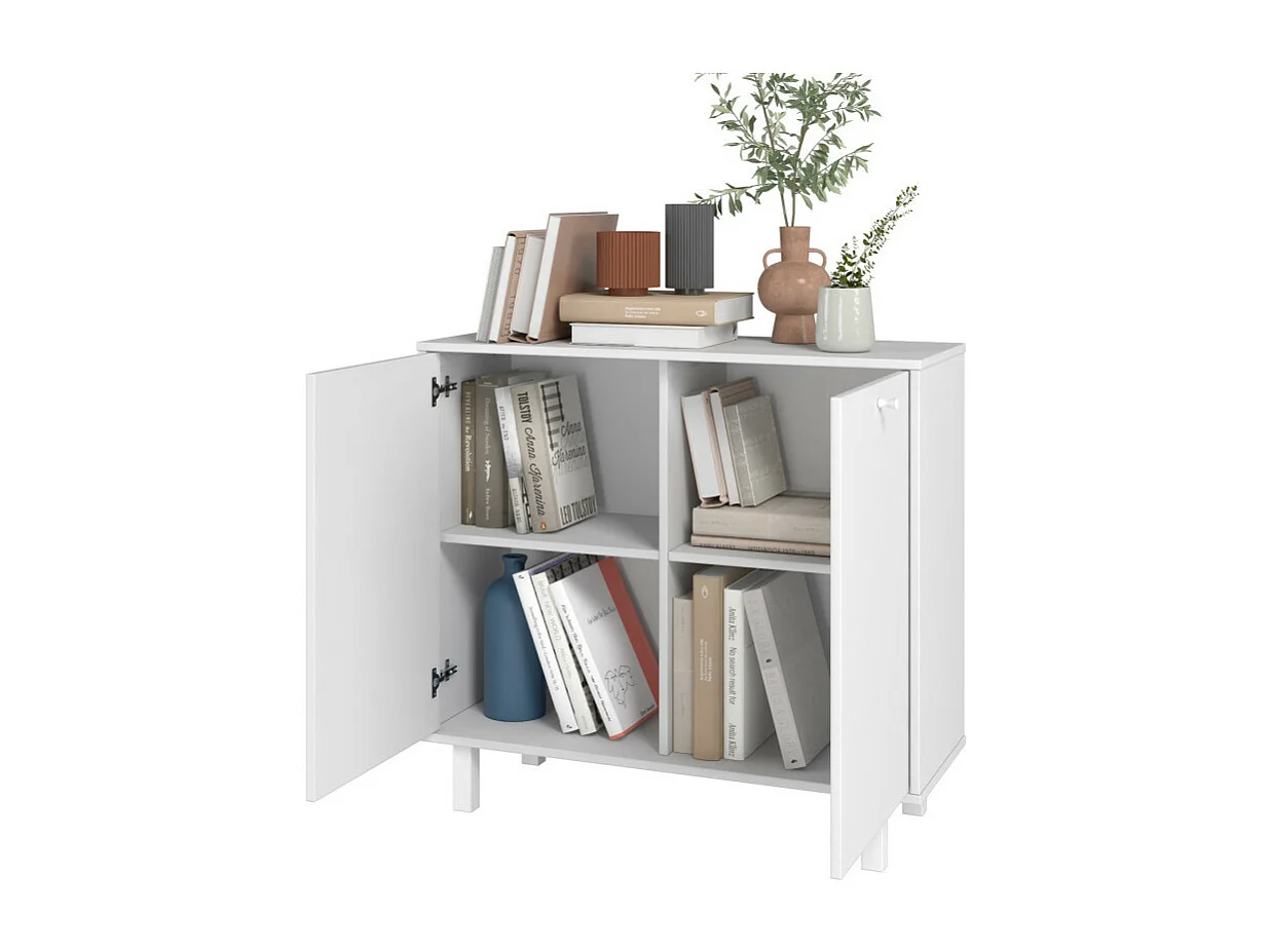 Buffet Armoire 2 Portes 4 Niches Blanc L 90 H 82.5 P 35.5 cm