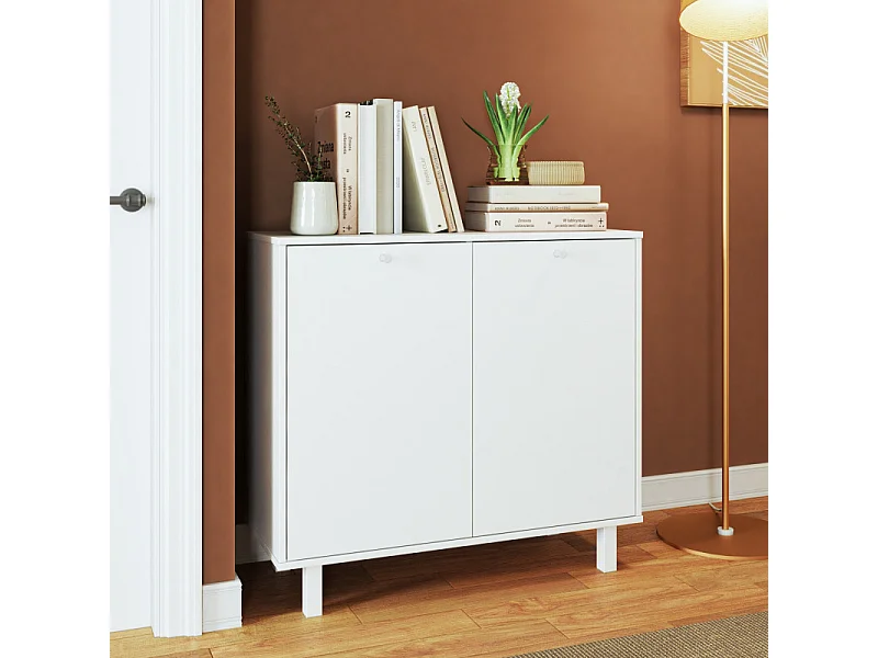 Buffet Armoire 2 Portes 4 Niches Blanc L 90 H 82.5 P 35.5 cm