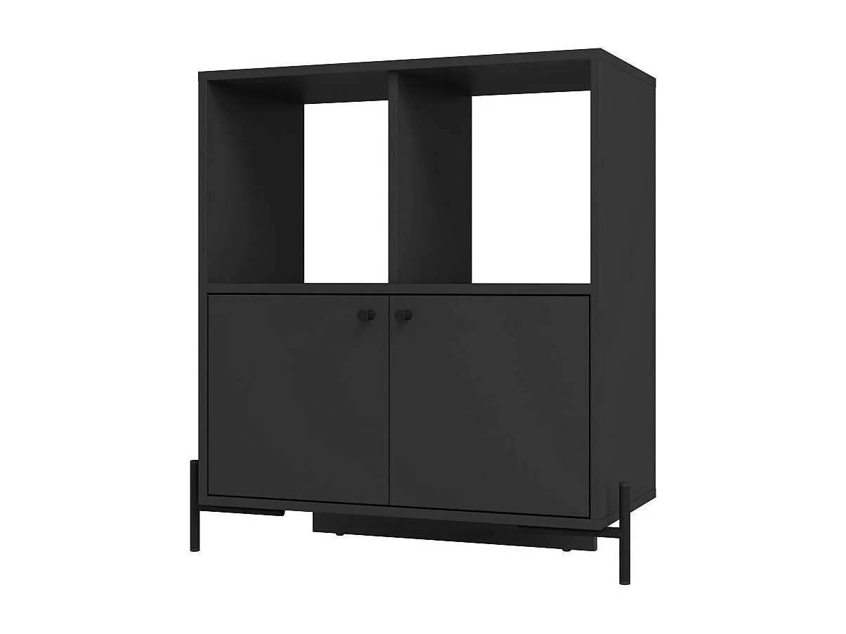 Buffet Armoire 2 Portes 4 Niches Noir sur PIeds Métal Ronds L 74.5 H 79 P 35 cm