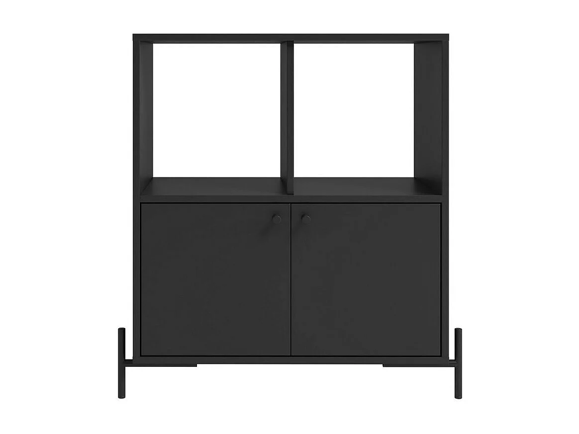 Buffet Armoire 2 Portes 4 Niches Noir sur PIeds Métal Ronds L 74.5 H 79 P 35 cm