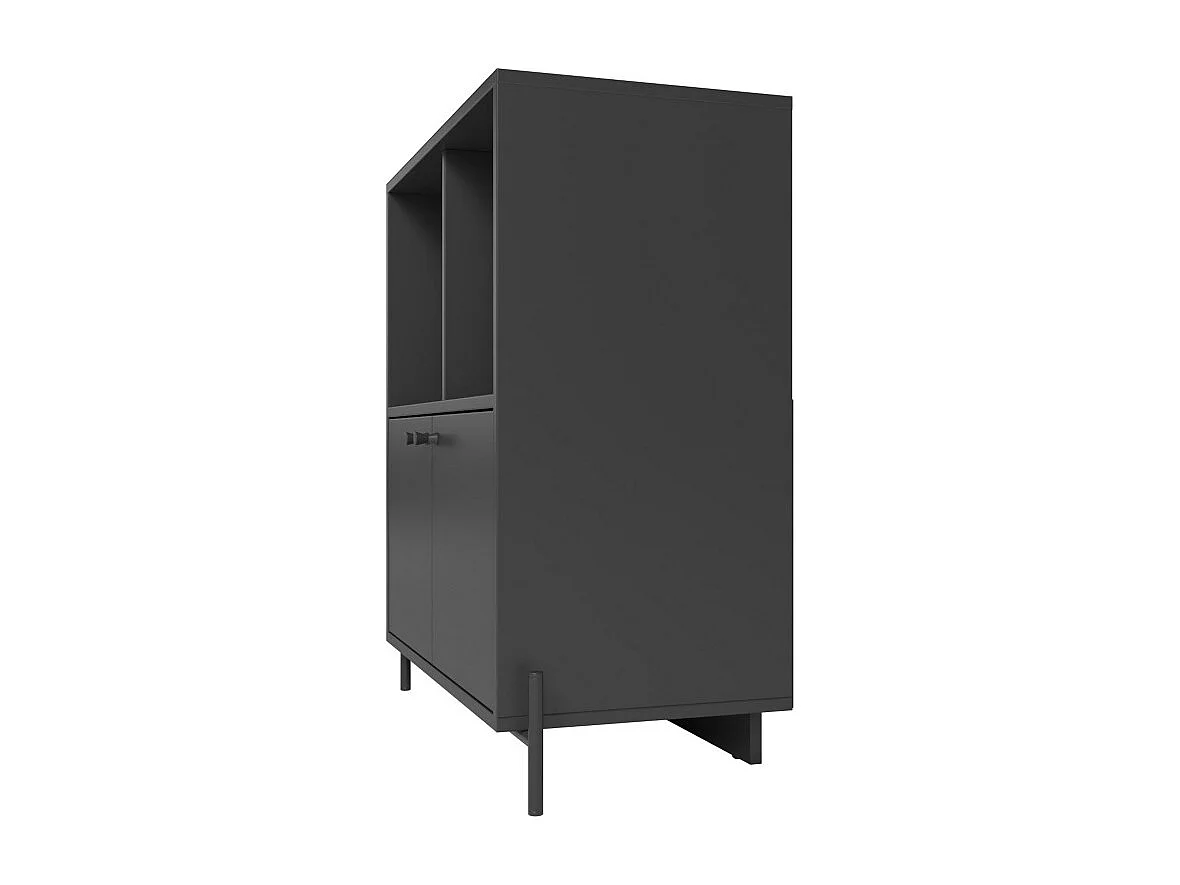 Buffet Armoire 2 Portes 4 Niches Noir sur PIeds Métal Ronds L 74.5 H 79 P 35 cm