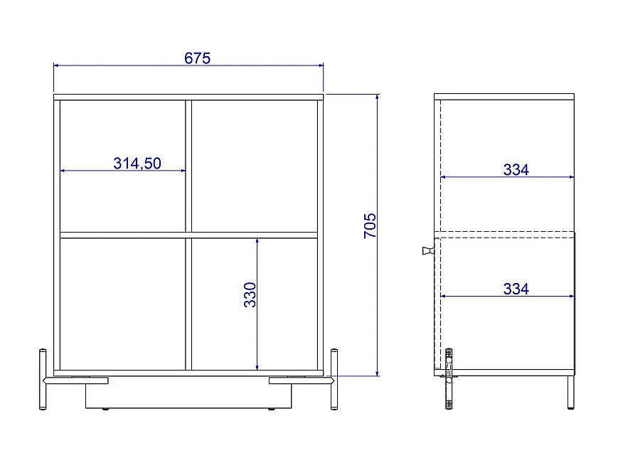 Buffet Armoire 2 Portes 4 Niches Noir sur PIeds Métal Ronds L 74.5 H 79 P 35 cm