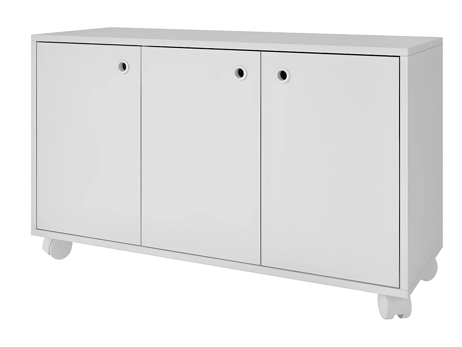 Buffet Meuble de Rangement Blanc 3 Portes sur Roulettes