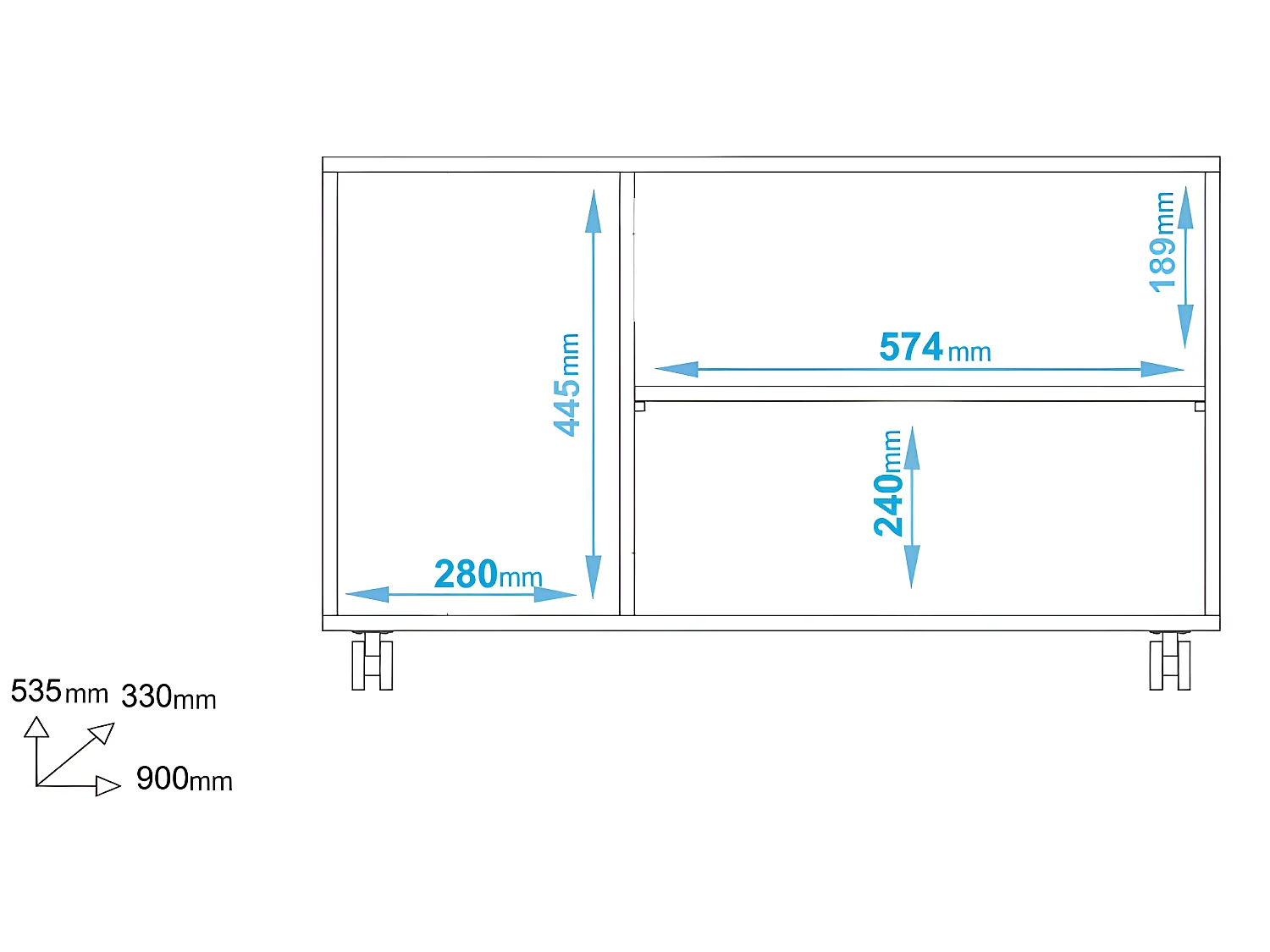 Buffet Meuble de Rangement Blanc 3 Portes sur Roulettes