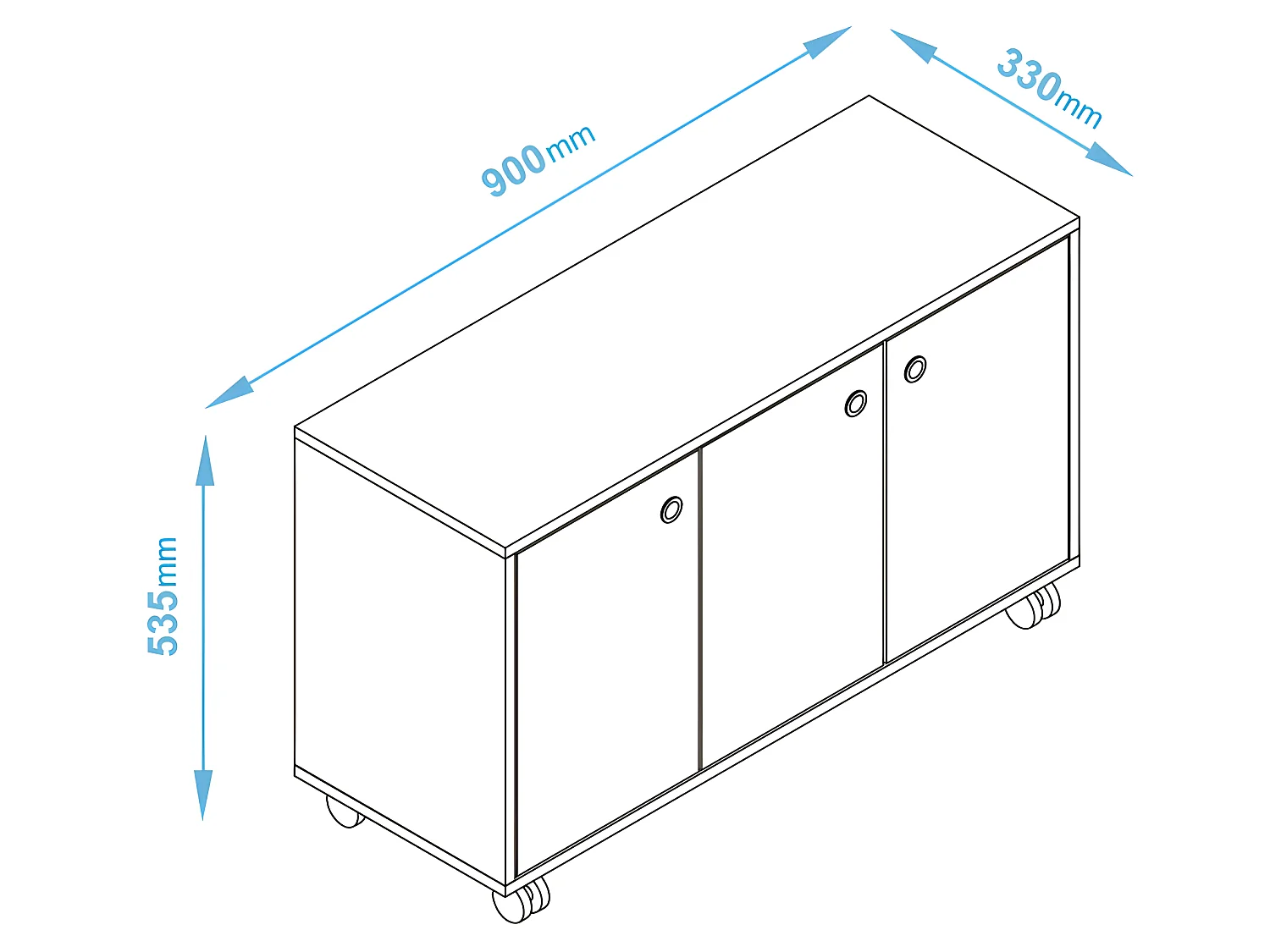 Buffet Meuble de Rangement Blanc 3 Portes sur Roulettes