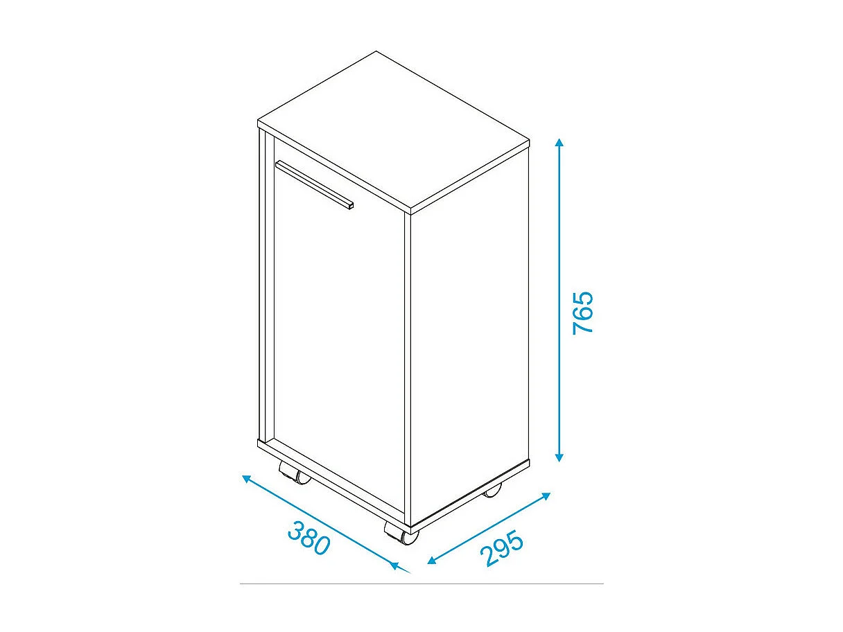 Caisson Roulant de Rangement Blanc 1 Porte H 77 cm