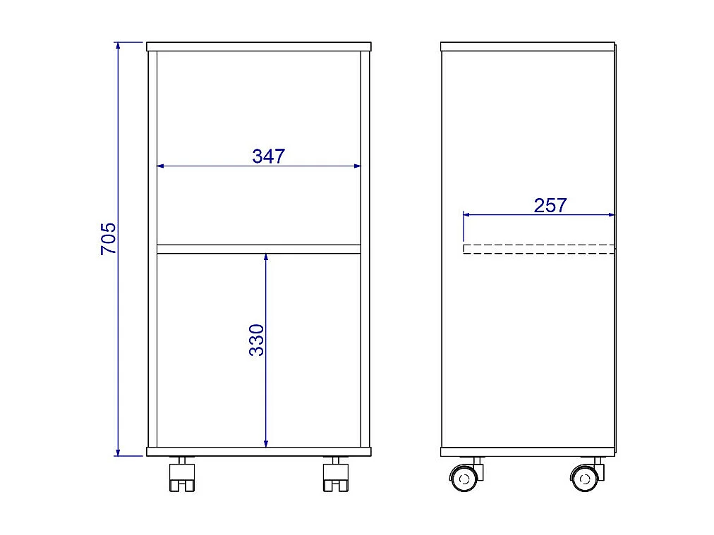 Caisson Roulant de Rangement Blanc 1 Porte H 77 cm