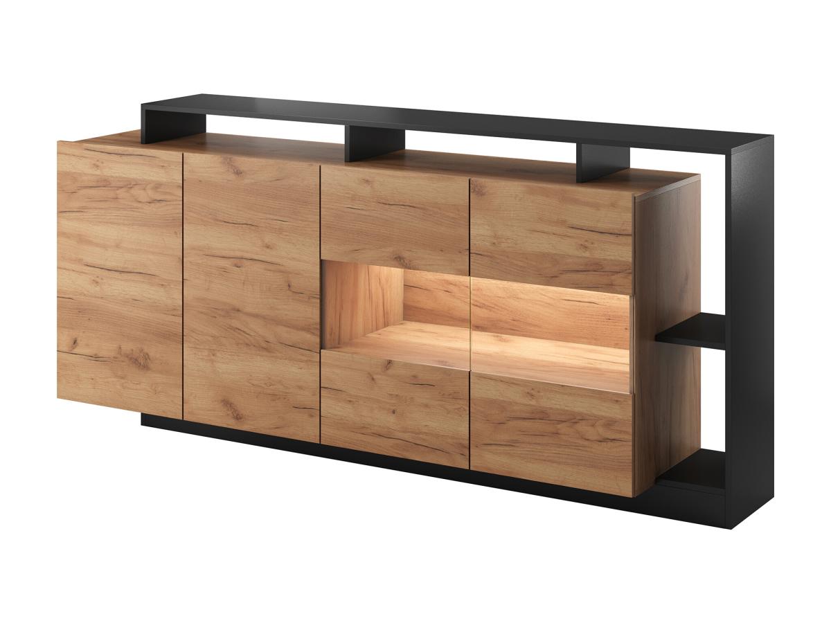 Sideboard mit 4 Türen & 4 Ablagefächern - Mit LED-Beleuchtung - Holzfarben günstig online kaufen
