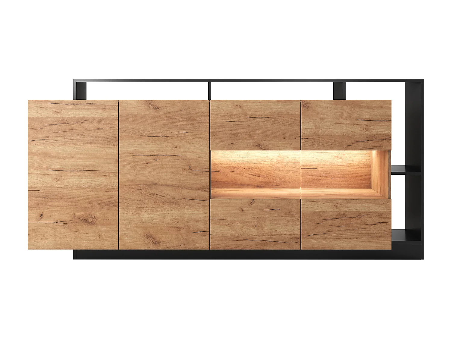 Buffetkast met 4 deuren en 4 nissen met ledverlichting - Licht naturel en antraciet - IDESIA