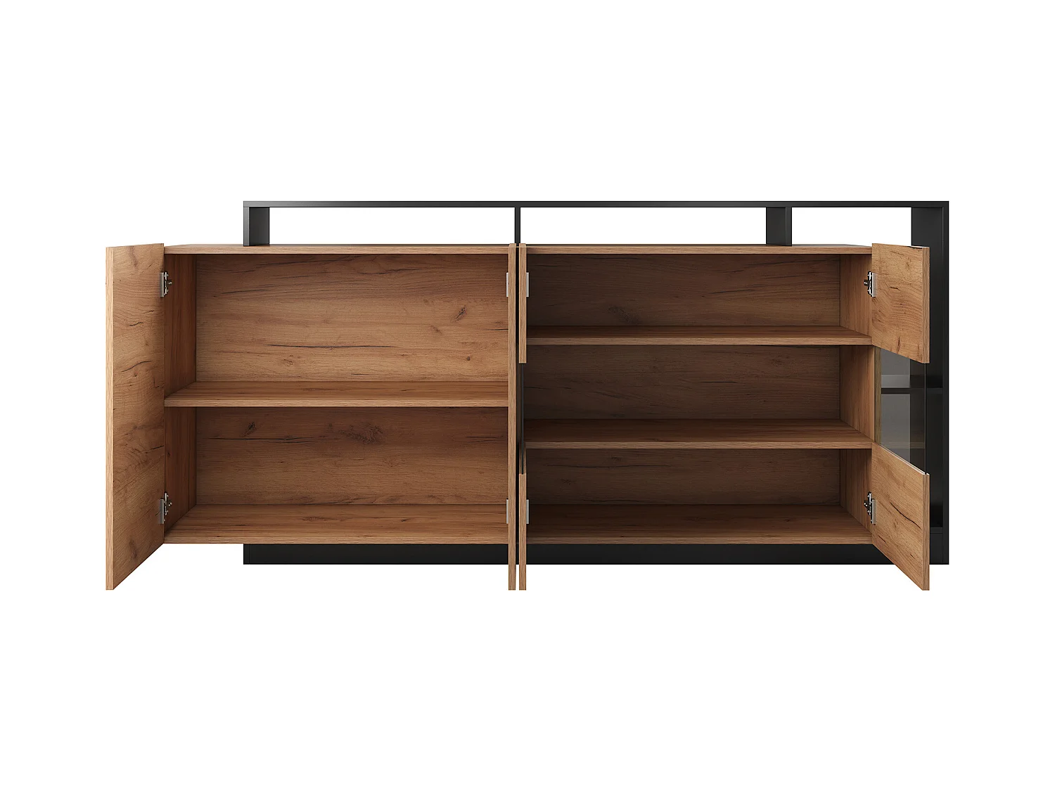 Sideboard mit 4 Türen & 4 Ablagefächern - Mit LED-Beleuchtung - Holzfarben hell & Anthrazit - IDESIA
