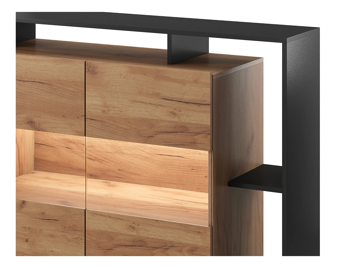 Sideboard mit 4 Türen & 4 Ablagefächern - Mit LED-Beleuchtung - Holzfarben hell & Anthrazit - IDESIA