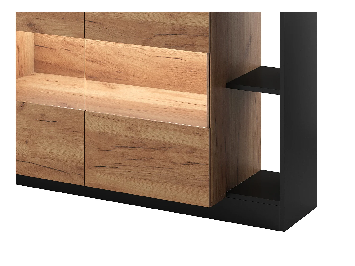 Sideboard mit 4 Türen & 4 Ablagefächern - Mit LED-Beleuchtung - Holzfarben hell & Anthrazit - IDESIA