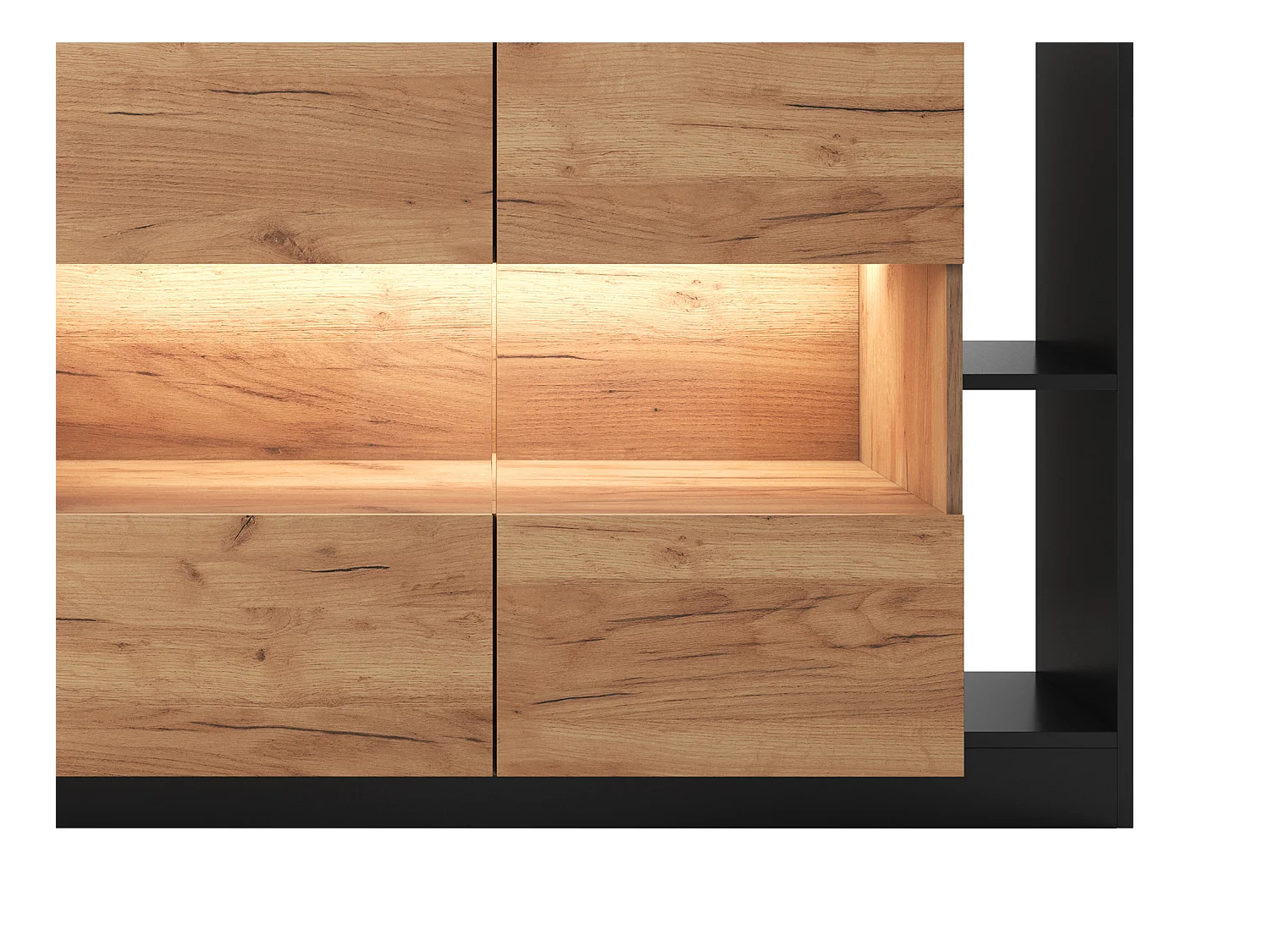Sideboard mit 4 Türen & 4 Ablagefächern - Mit LED-Beleuchtung - Holzfarben hell & Anthrazit - IDESIA
