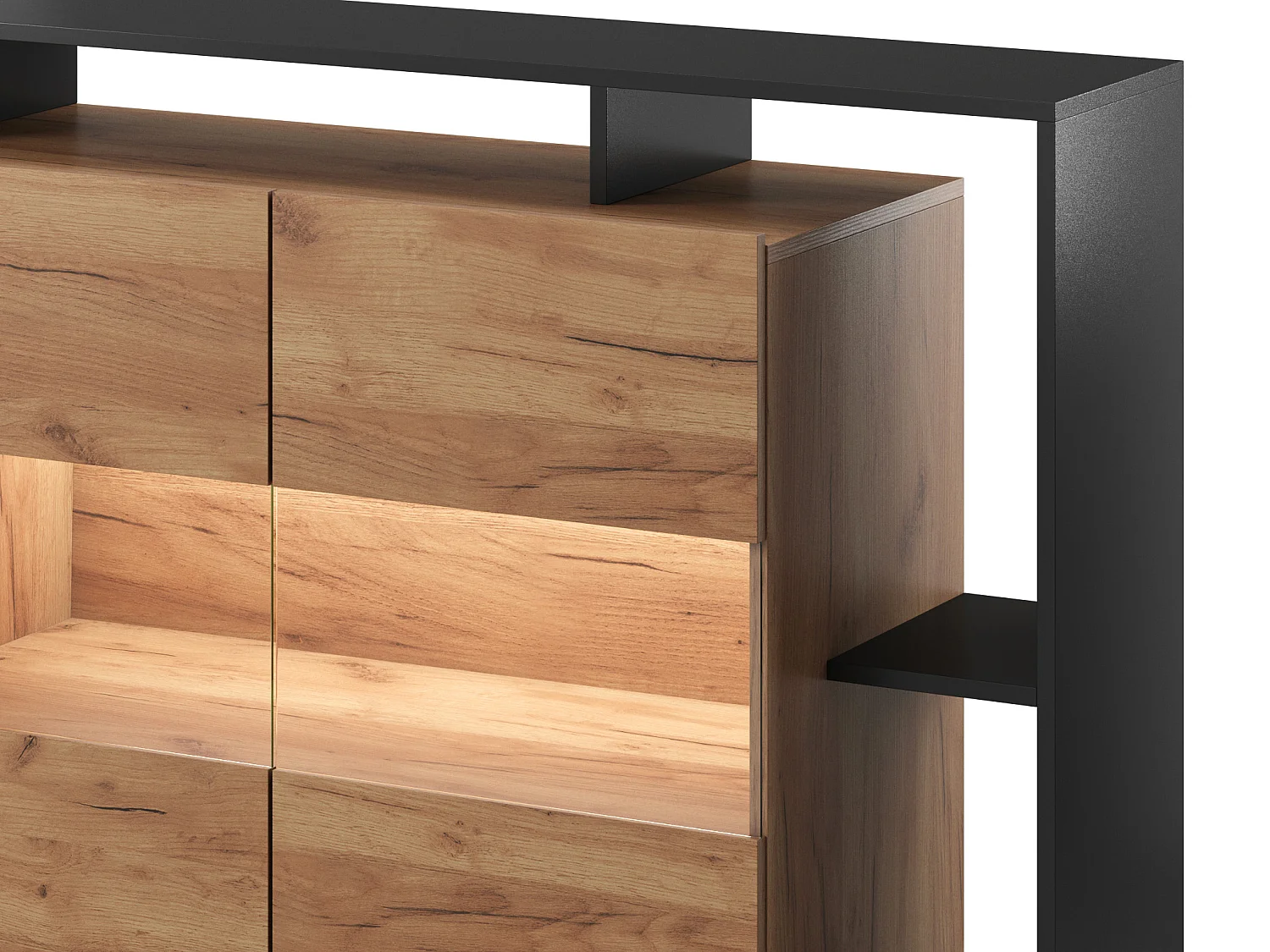 Credenza 4 ante e 4 nicchie con LED Naturale chiaro e Antracite - IDESIA