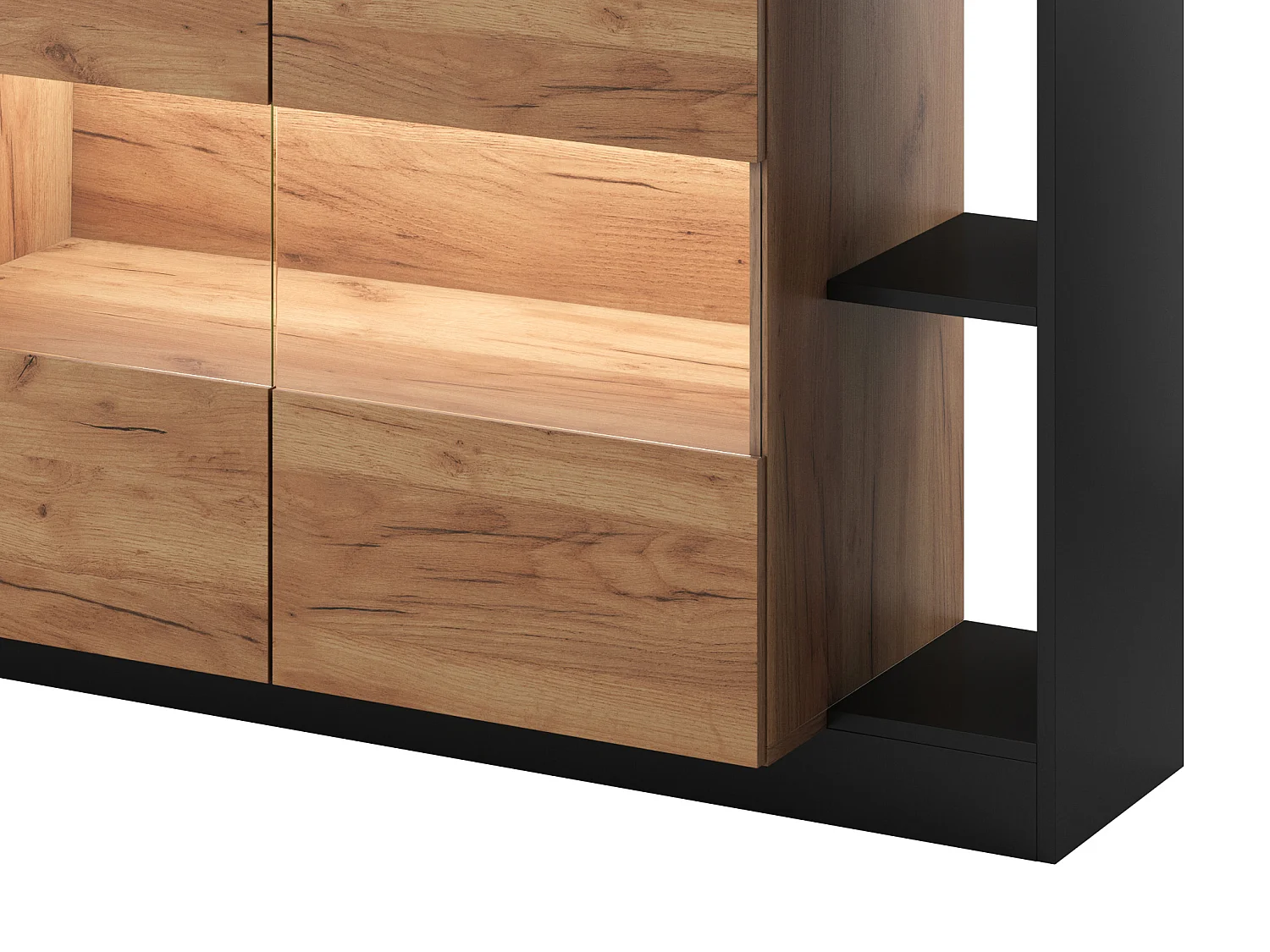 Credenza 4 ante e 4 nicchie con LED Naturale chiaro e Antracite - IDESIA