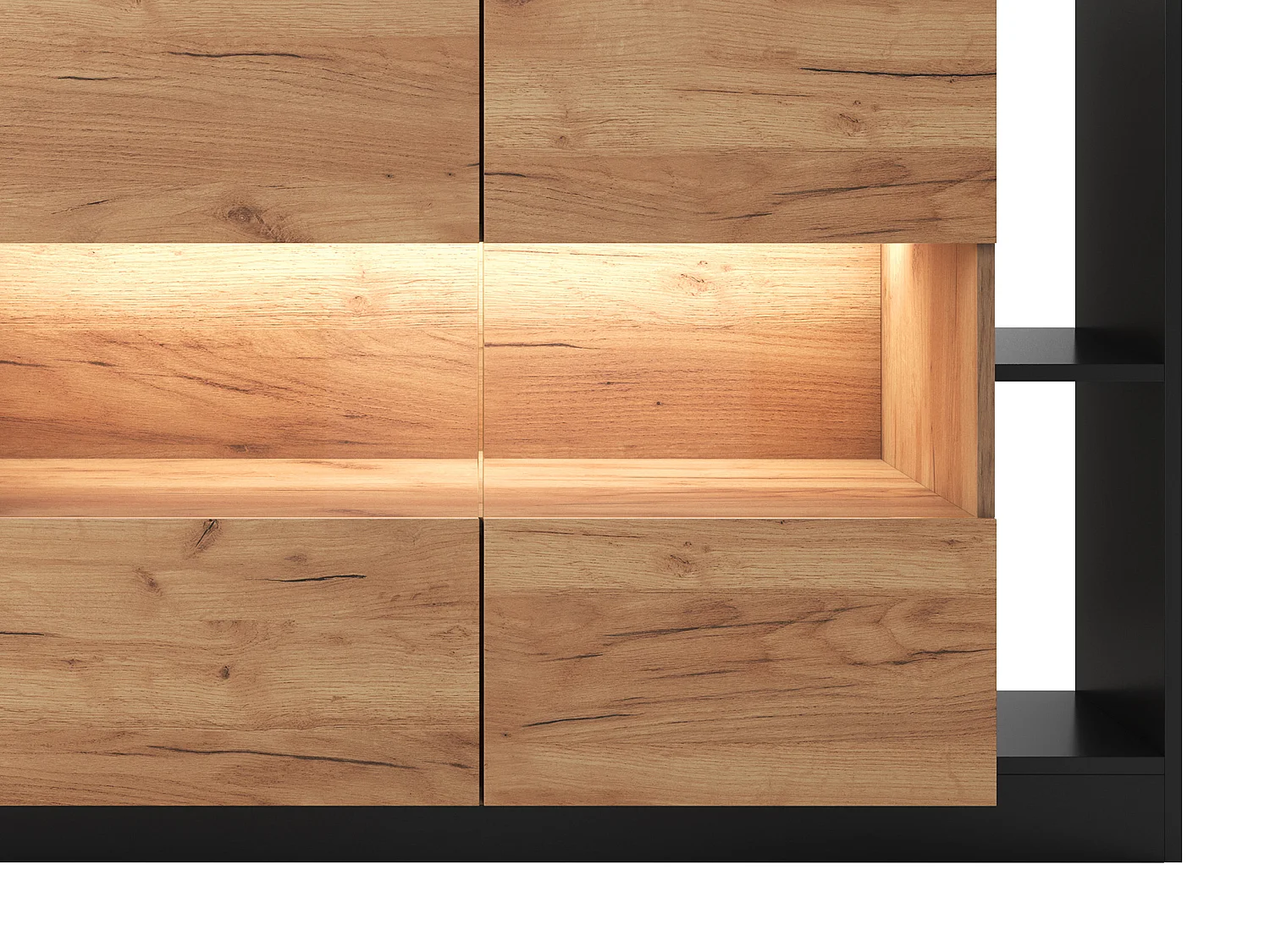Credenza 4 ante e 4 nicchie con LED Naturale chiaro e Antracite - IDESIA