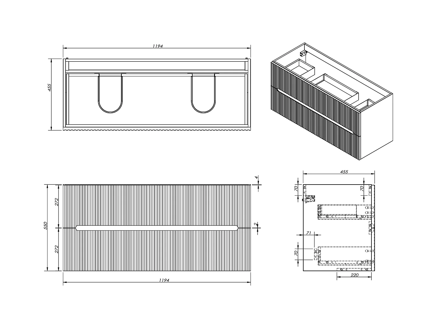 Upphängd möbelstomme randig blå - 120 cm - PAVANI