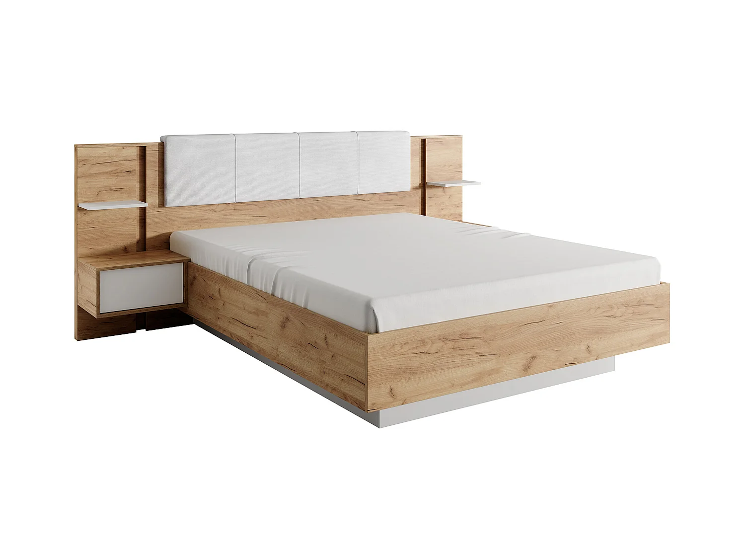 Bed met nachtkastjes 160 x 200 cm - Met ledverlichting - Kleur: houtlook en wit - ELYNIA