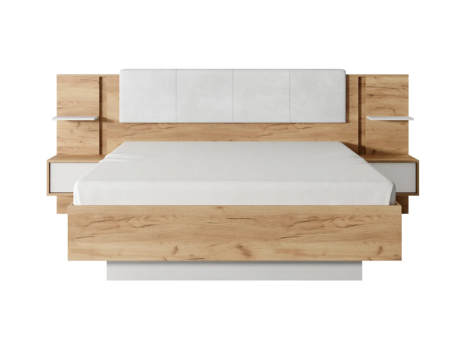 Bed met nachtkastjes 160 x 200 cm - Met ledverlichting - Kleur: houtlook en wit - ELYNIA