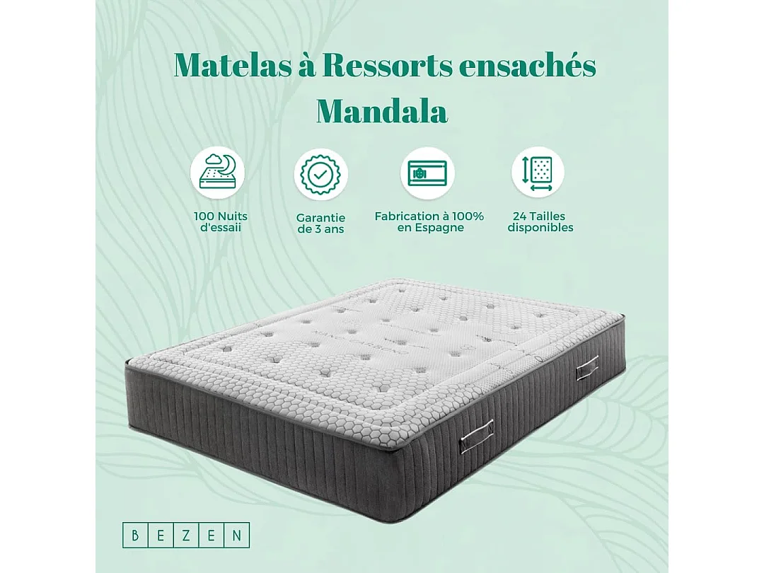 Materasso a Molle Insacchettate Mandala Gran Hotel | 30 cm | Fermezza Media/Alta 120X180 | Effetto Relax | Certificati Sanitized® e Oeko-Tex®