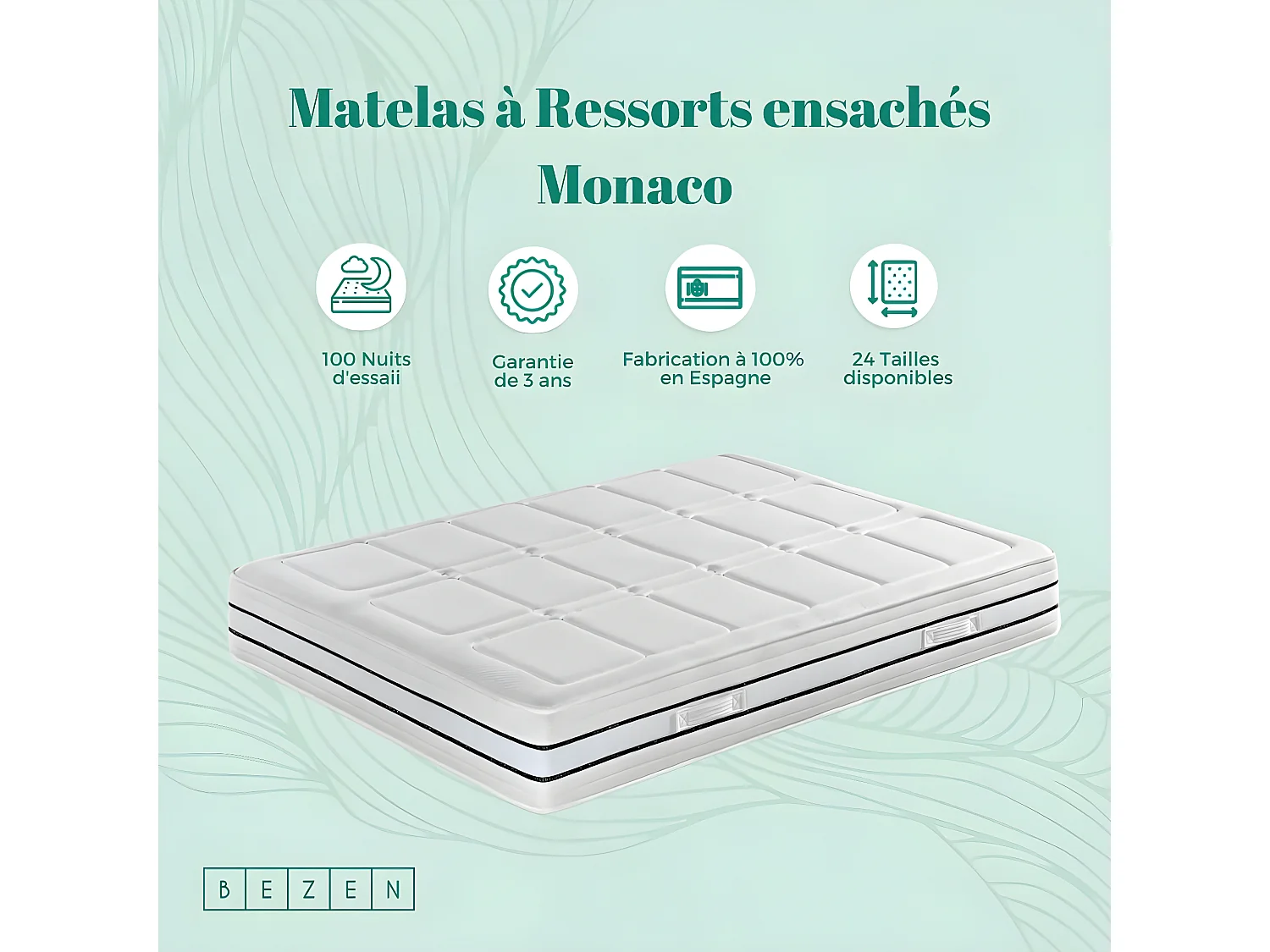 Colchón de Muelles Ensacados Mónaco con viscoelástica|26 cm | Firmeza Media / Alta 120X180 | Efecto Relax | Certificados Sanitized® y Oeko-Tex®