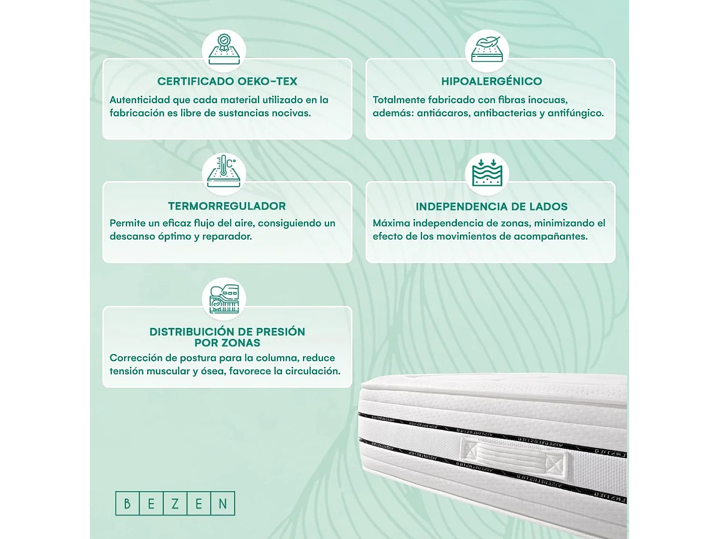 Colchón de Muelles Ensacados Mónaco con viscoelástica|26 cm | Firmeza Media / Alta 120X180 | Efecto Relax | Certificados Sanitized® y Oeko-Tex®