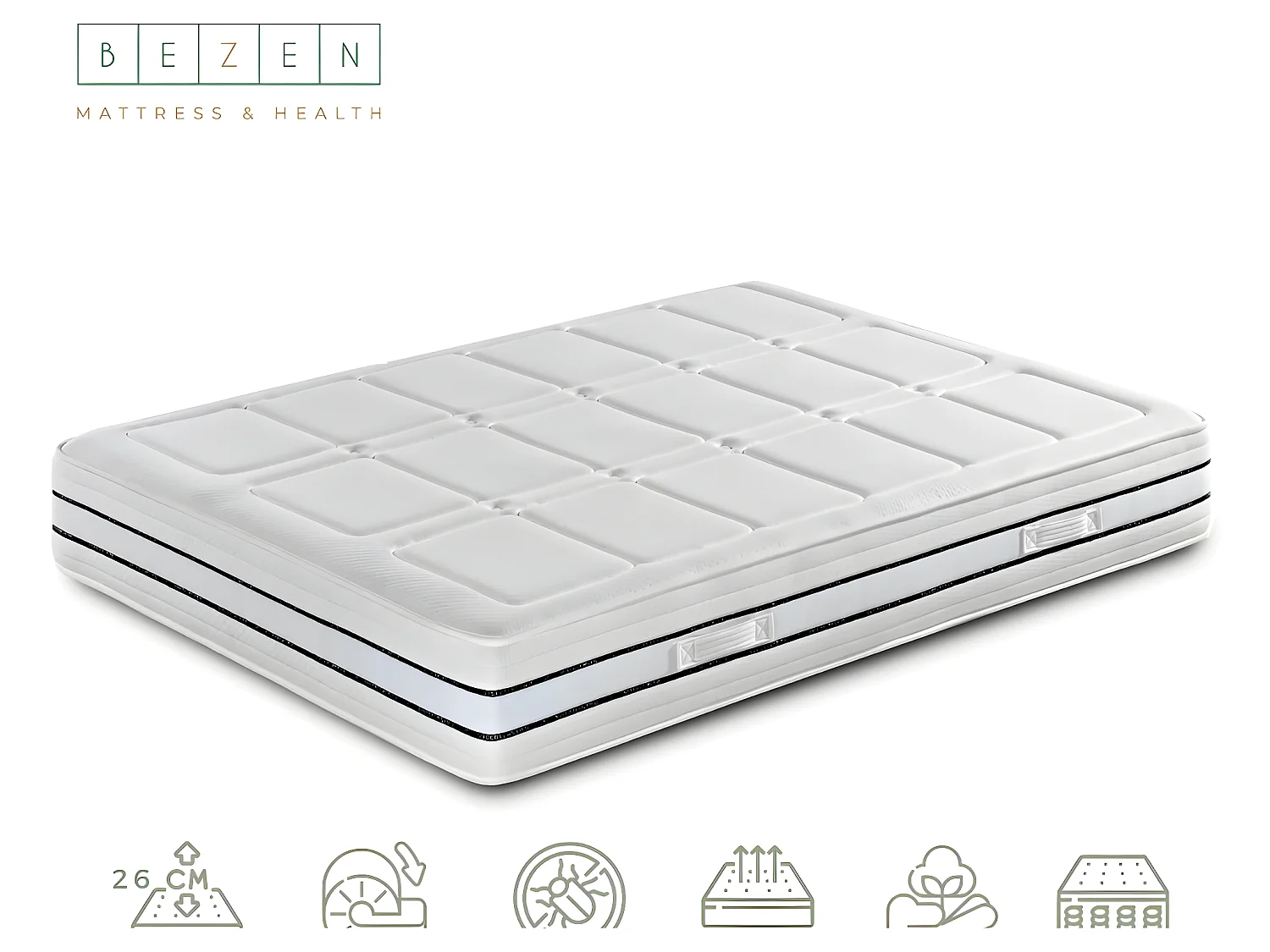 Colchón de Muelles Ensacados Mónaco con viscoelástica|26 cm | Firmeza Media / Alta 120X180 | Efecto Relax | Certificados Sanitized® y Oeko-Tex®