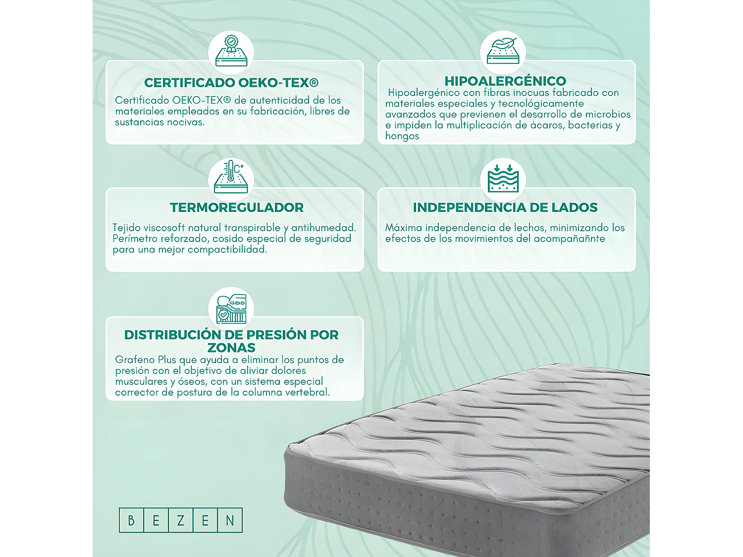 Colchón Muelles Ensacados con Grafeno Generación Z | 24 cms | Firmeza Media colchón 135X180| Certificados Sanitized® y Oeko-Tex®