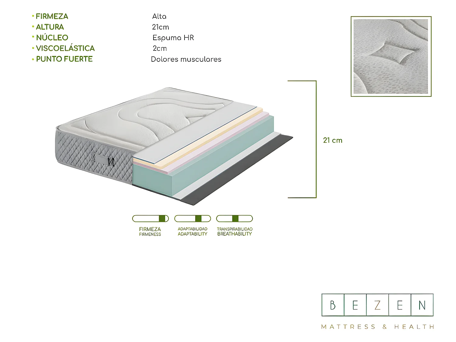BEZEN Materasso in memory foam Bambù Therapy | 18 cm | Bambù Deluxe | 80X180