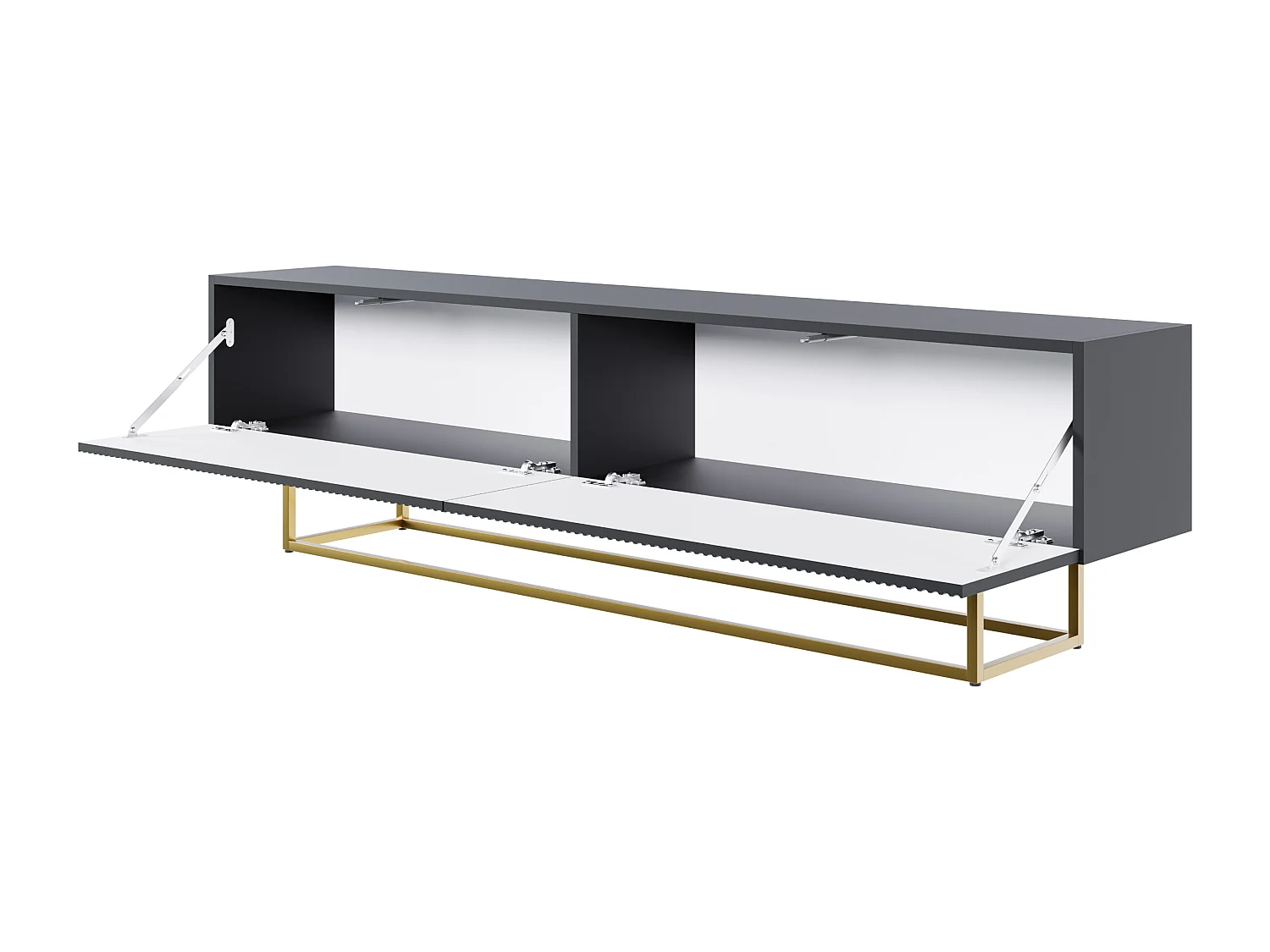 Meuble TV - 175 cm - noir sur pieds dorés - VELDIO