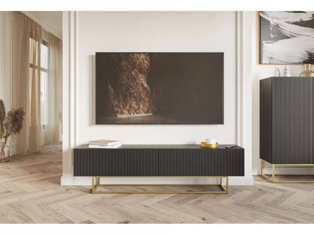 Kauf Unique TV-Schrank - Schwarz mit goldenem Metallgestell - 175 cm - VELDIO