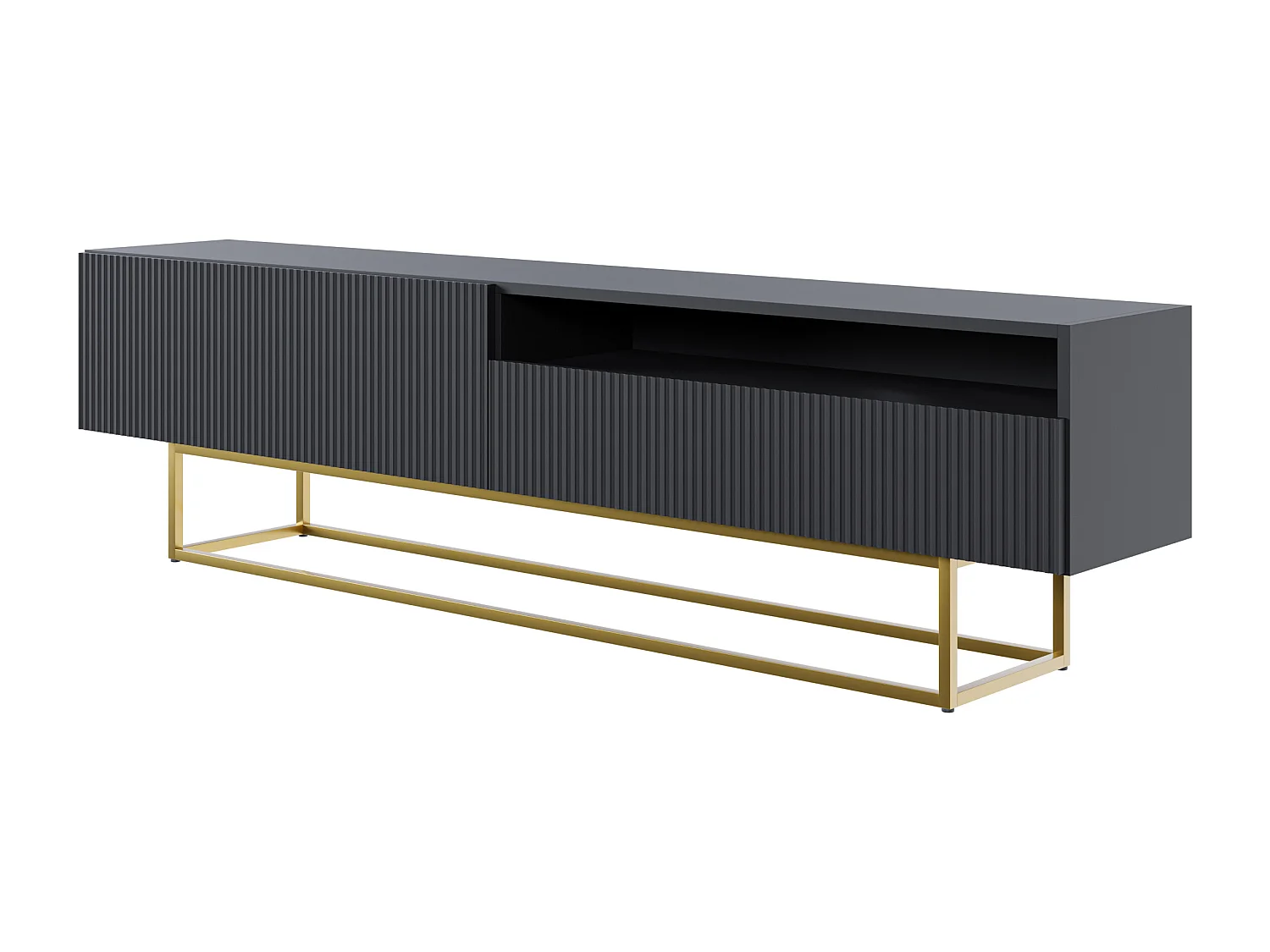 Meuble TV avec niche - 175 cm - noir sur pieds dorés - VELDIO