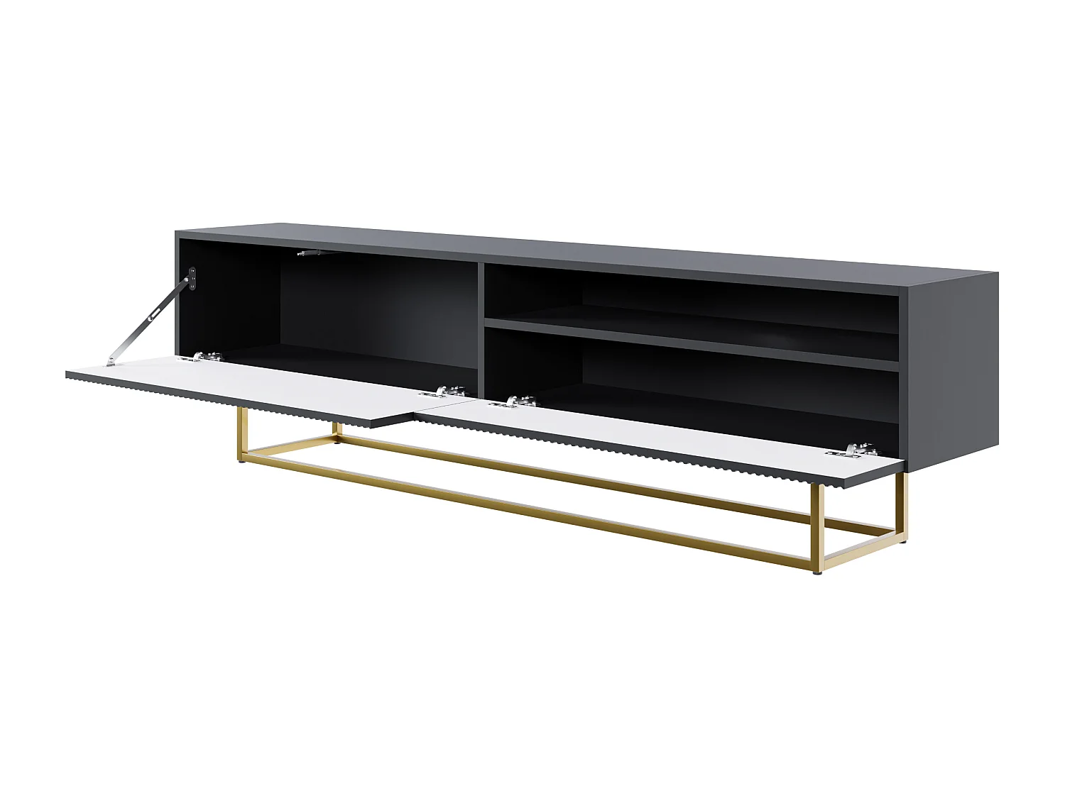 TV-Schrank mit Nische - 175 cm - Schwarz auf goldenen Beinen - VELDIO