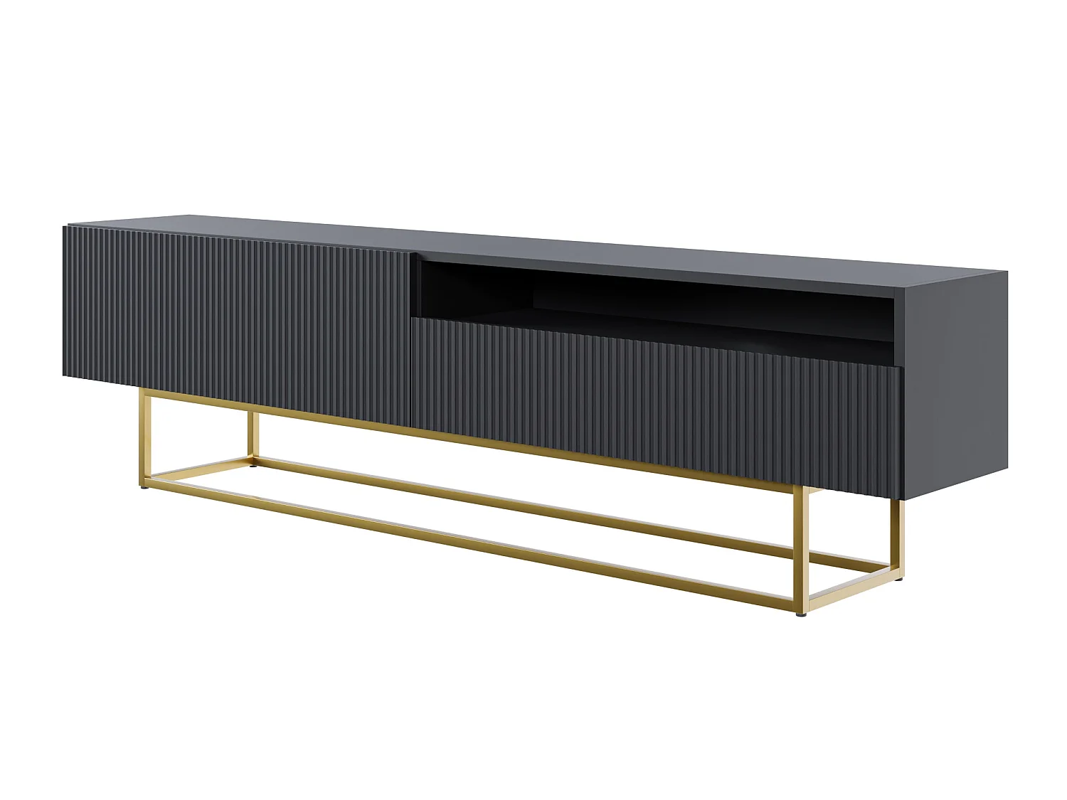 TV-meubel met nis - 175 cm - zwart op gouden poten - VELDIO
