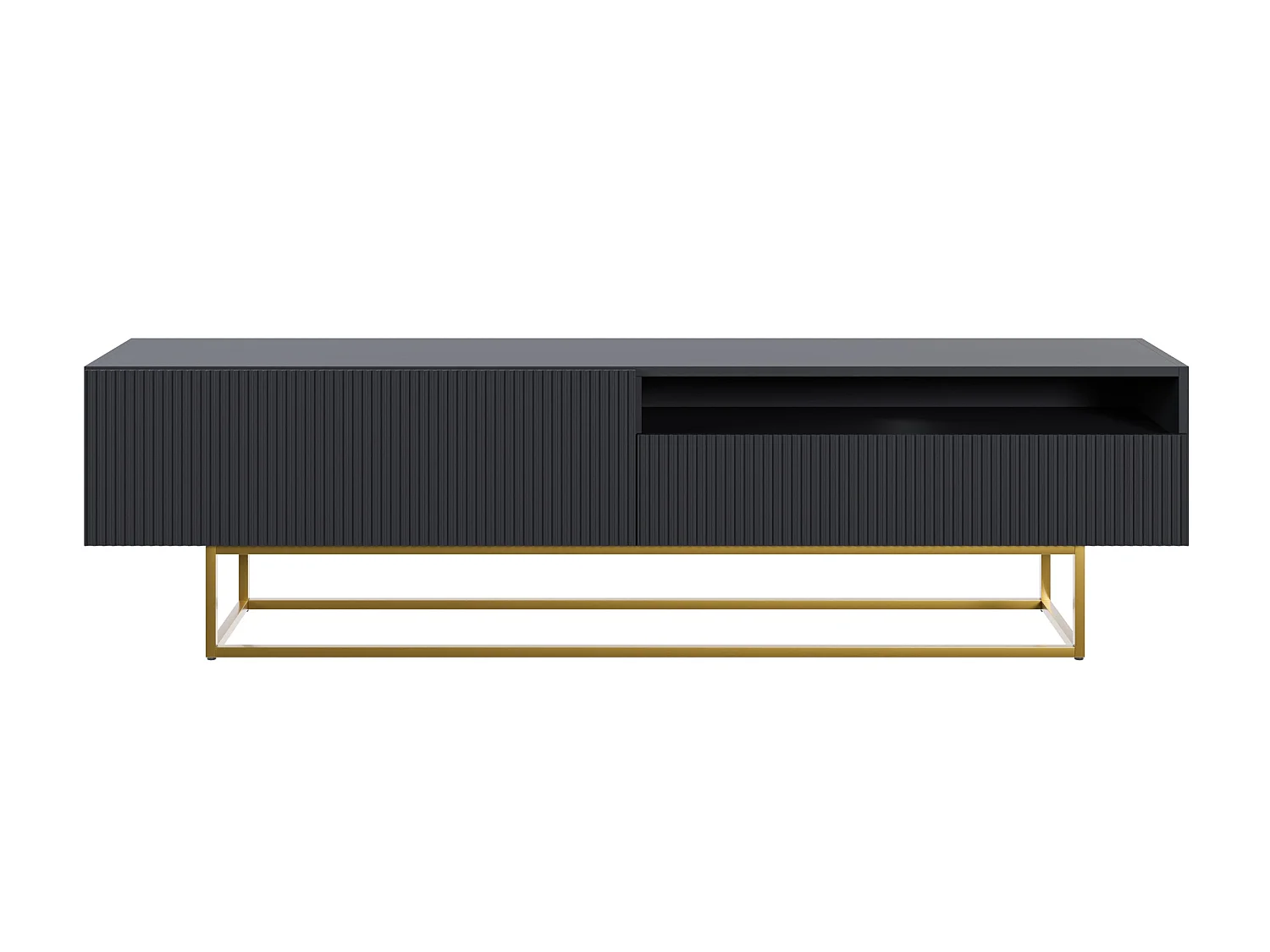TV-meubel met nis - 175 cm - zwart op gouden poten - VELDIO