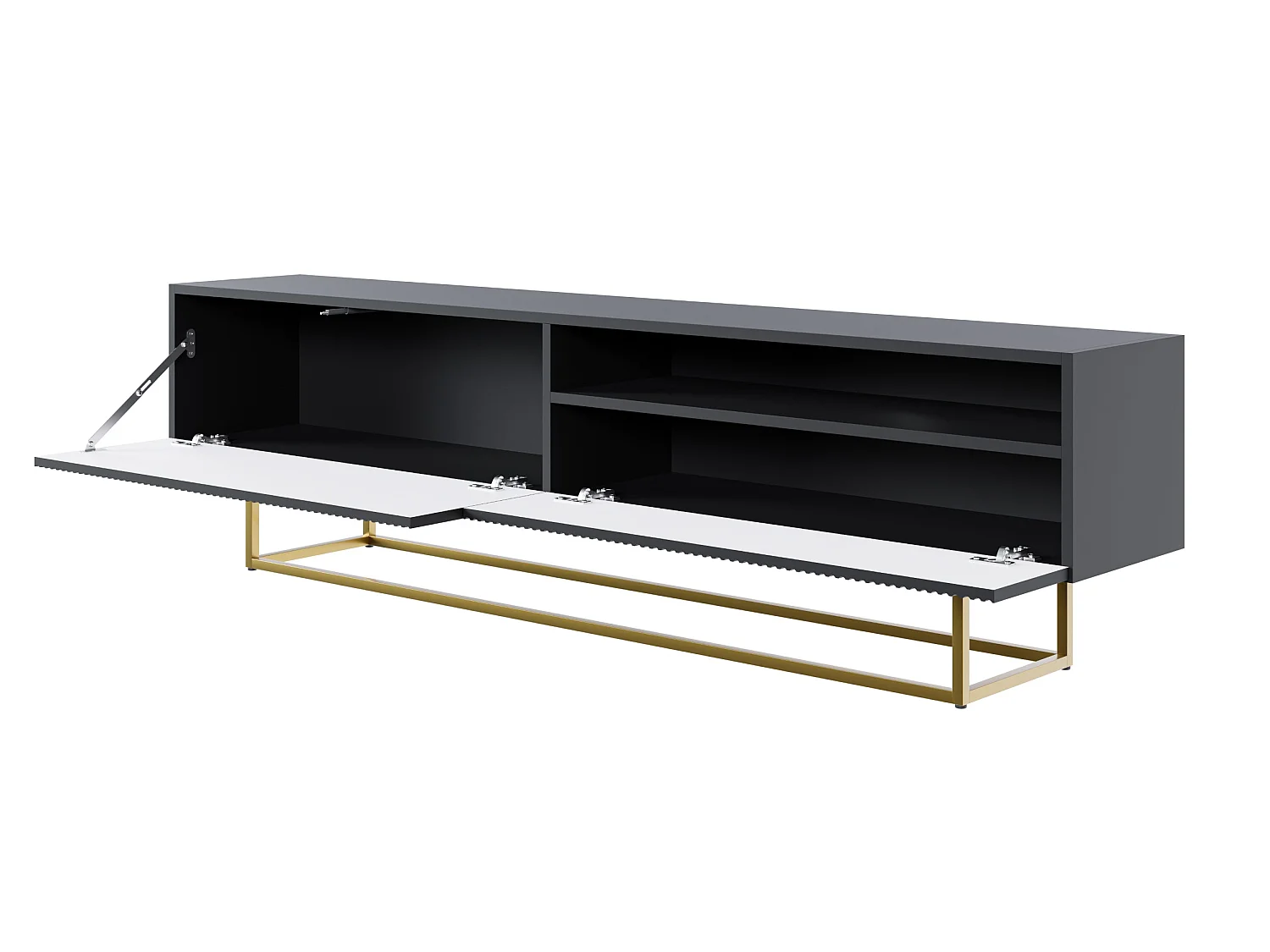 TV-meubel met nis - 175 cm - zwart op gouden poten - VELDIO