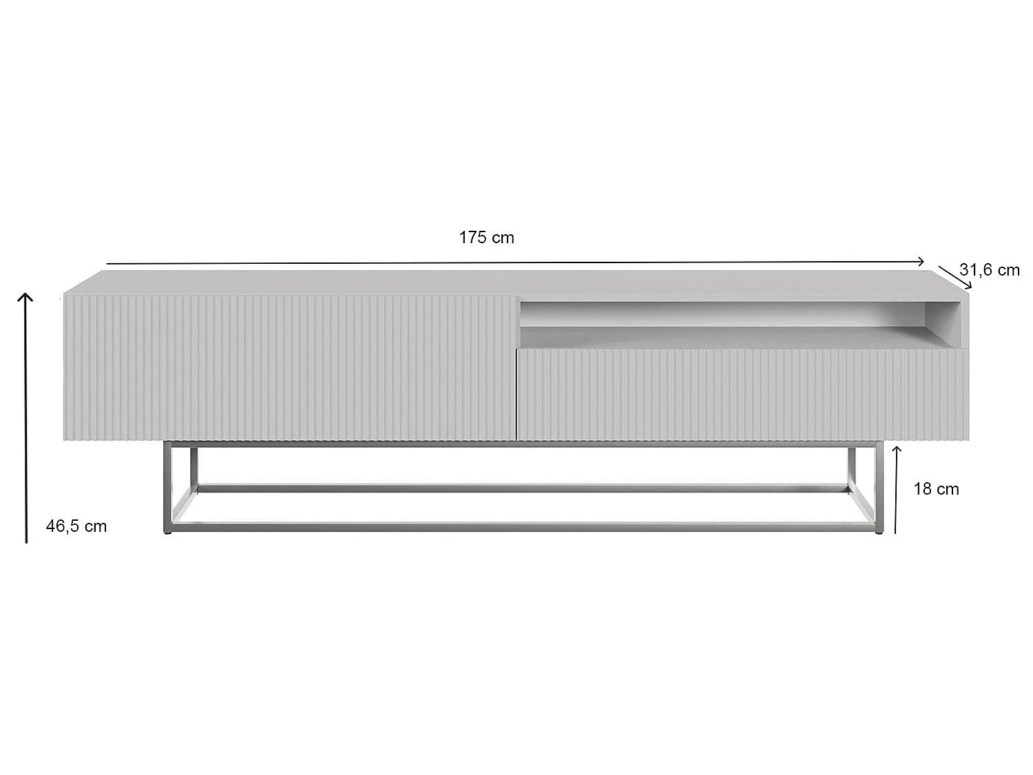 TV-meubel met nis - 175 cm - zwart op gouden poten - VELDIO