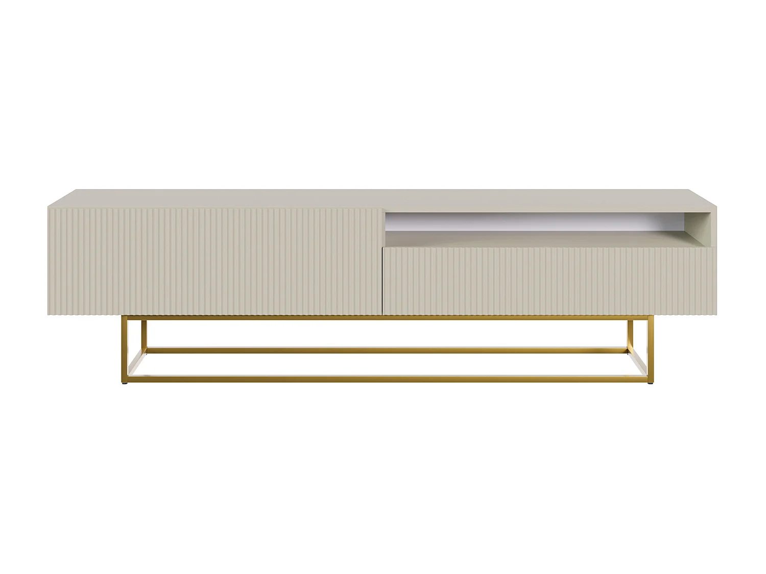 Meuble TV avec niche - 175 cm - taupe (gris-beige) sur pieds dorés - VELDIO