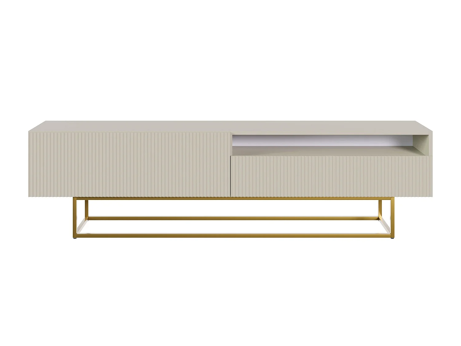 Meuble TV avec niche - 175 cm - taupe (gris-beige) sur pieds dorés - VELDIO